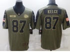 Kansas City Chiefs #87 Travis Kelce 2021 Green Salute To Service Jersey