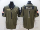 Chicago Bears #1 Justin Fields 2021 Green Salute To Service Jersey