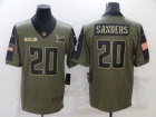 Detroit Lions #20 B.Sanders 2021 Green Salute To Service Jersey