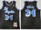 Los Angeles Lakers #34 Shaquille O'Neal Black With Blue Letters Throwabck Jersey