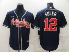 Nike Atlanta Braves #12 Jorge Soler Navy Blue Cool Base Jersey