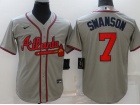 Nike Atlanta Braves #7 Dansby Swanson Grey Cool Base Jersey