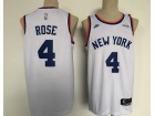 Nike New York Knicks #4 Derrick Rose White With Blue Number Jersey