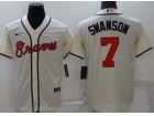 Nike Atlanta Braves #7 Dansby Swanson Cream Cool Base Jersey