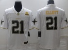 Dallas Cowboys #21 Ezekiel Elliott White With Golden Name Limited Jersey