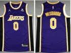 Jordan Los Angeles Lakers #0 Russell Westbrook Purple With New Sponor Patch Jersey