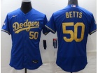 Nike Los Angeles Dodgers #50 Mookie Betts Blue With Golden Number Flexbase Jersey