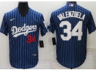 Nike Los Angeles Dodgers #34 Fernando Valenzuela Blue Pinstrip Cool Base Jersey