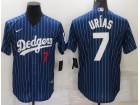 Nike Los Angeles Dodgers #7 Julio Urias Blue Pinstrip Cool Base Jersey