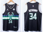 Jordan Milwaukee Bucks #34 Giannis Antetokounmpo Black 75 Jersey