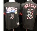 Philadelphia 76ers #3 Allen Iverson Black Throwabck Short Slevees Jersey