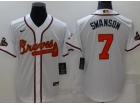 Nike Atlanta Braves #7 Dansby Swanson White Gold Program Champion Cool Base Jersey