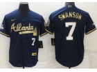 Nike Atlanta Braves #7 Dansby Swanson Blue With Golden Number Cool Base Jersey