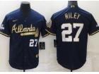 Nike Atlanta Braves #27 Austin Riley Blue With Golden Number Cool Base Jersey