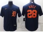 Nike Detroit Tigers #28 Javi Baez Blue With Orange Number Cool Base Jersey