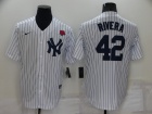 Nike New York Yankee #42 Mariano Rivera White Pinstrip 2022 Memorial Day Cool Base Jersey