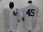 Nike New York Yankee #45 White Pinstrip 2022 Memorial Day Cool Base Jersey