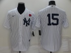 Nike New York Yankee #15 White Pinstrip 2022 Memorial Day Cool Base Jersey