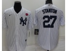 Nike New York Yankees #27 Giancarlo Stanton White Pinstrip 2022 Memorial Day Cool Base Jersey