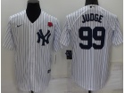 New York Yankees #99 Aaron Judge White Pinstrip 2022 Memorial Day Cool Base Jersey