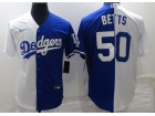 Nike Los Angeles Dodgers #50 Mookie Betts White And Blue Split Cool Base Jersey