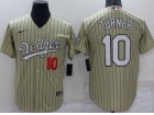 Los Angeles Dodgers #10 Justin Turner Tan With Black Stripes Cool Base Jersey