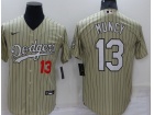 Nike Los Angeles Dodgers #13 Max Muncy Tan With Black Stripes Cool Base Jersey