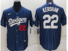 Nike Los Angeles Dodgers #22 Clayton Kershaw Blue Pinstrip Cool Base Jersey