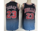 Chicago Bulls #23 Michael Jordan Black WIth Blue Stripes Throwback Jersey