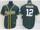 Green Bay Packers #12 Aaron Rodgers Green Baseball Jersey