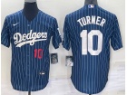 Nike Los Angeles Dodgers #10 Justin Turner Blue Pinstrip Cool Base Jersey