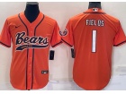 Chicago Bears #1 Justin Fields Orange Baseball Jersey