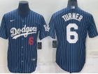 Nike Los Angeles Dodgers #6 Justin Turner Blue Pinstrip Cool Base Jersey