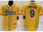 Los Angeles Rams #9 Matthew Stafford Yellow Baseball Jersey