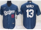 Nike Los Angeles Dodgers #13 Max Muncy Blue Pinstrip Cool Base Jersey