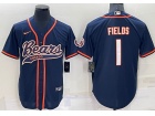 Chicago Bears #1 Justin Fields Blue Baseball Jersey