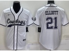 Dallas Cowboys #21 Ezekiel Elliott White Baseball Jersey