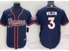 Denver Broncos #3 Russell Wilson Blue Baseball Jersey