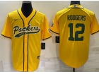 Green Bay Packers #12 Aaron Rodgers Yellow Baseball Jersey