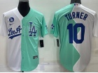 Nike Los Angeles Dodgers #10 Justin Turner White Teal Split Cool Base Jersey