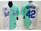 Nike Los Angeles Dodgers #42 Jackie Robinson White Teal Split Cool Base Jersey