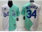 Nike Los Angeles Dodgers #34 Fernando Valenzuela White Teal Split Cool Base Jersey