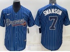 Nike Atlanta Braves #7 Dansby Swanson  Blue With White Stripes Cool Base Jersey