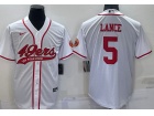 San Francisco 49ers #5 Trey Lance White Baseball Jersey