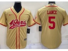 San Francisco 49ers #5 Trey Lance Gold Baseball Jersey