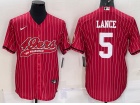 San Francisco 49ers #5 Trey Lance Red Pinstrip Baseball Jersey