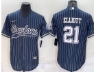 Dallas Cowboys #21 Ezekiel Elliott Blue Pinstrip Baseball Jersey