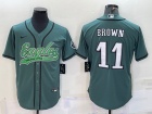 Philadelphia Eagles #11 Aj Brown Green Baseball Jersey