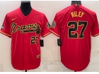 Nike Atlanta Braves #27 Austin Riley Red With Golden Number Cool Base Jersey