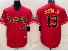 Nike Atlanta Braves #13 Ronald Acuna Jr Red With Golden Number Cool Base Jersey